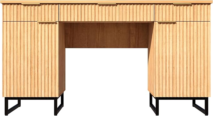 55 Fluted Executive Desk with File DrawerWooden Computer Desk with StorageLight Wood Modern Office Desk for Work and StudyingNatural Oak (1 Natural Oak)