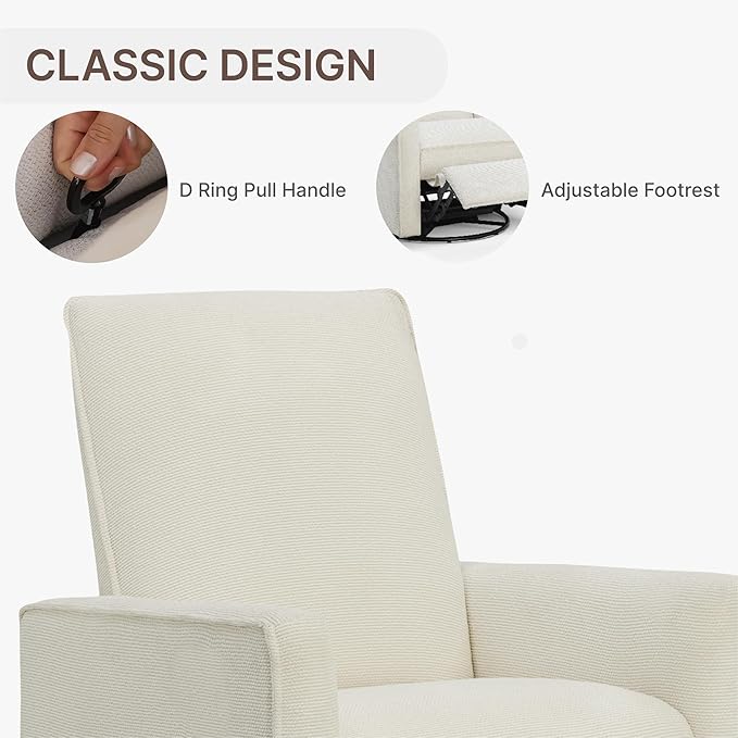 Swivel Rocker Recliner Chair Nursery Glider Recliner Manual Rocking Comfy Upholstered Fabric Reclining Single Sofa for Nursery Bedroom Living Room