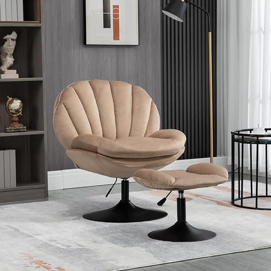 FurnitureSwivel Accent Chair Living Room Chair with OttomanAdjustable Seat Height TV ChairKhaki