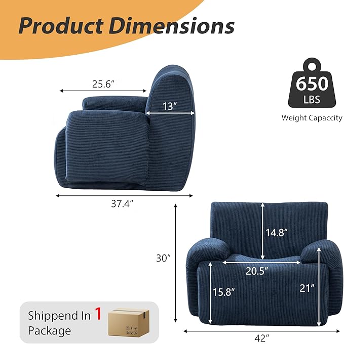 Mlmh &amp Kngwa Set of 2 Boneless Accent Chair 42 inch Oversized Chairs for Living Room Comfy Reading Nook Chair Single Couch with Wide Armrest for Bedroom Apartment Navy