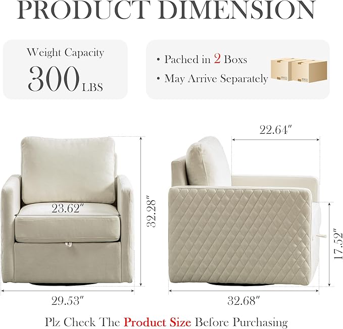 Aoiy &amp Wifon 29.5''W Swivel Accent Chair Set of 2 Comfy Modern Square Arm Chair with Hidden Storage for Living Room/Bedroom/Office Chenille Beige