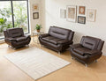 Brown Leather Sectional Sofa Couch Set Modern Sofa Set with Metal Feet 3PCS Living Room Furniture Set Easy Clean Faux Leather Loveseat &amp 2 Chairs for Home/Office/Club 2+1+1 Dark Brown