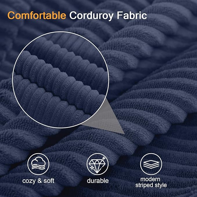 COMAX Convertible Sofa Bed Folding Floor Couch Corduroy Fold Out Couch Bed Futon Sleeper Mattress with Pillows Boneless Sofa Comfy Lounge Loveseat for Living Room Bedroom Navy