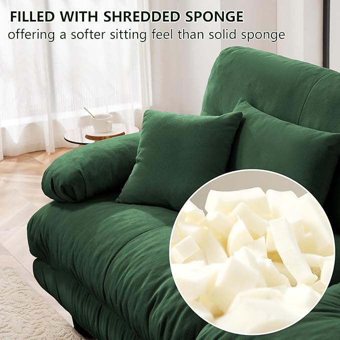 94.4 Modular Sectional Sofa Cloud Couch Chenille Deep Seat Loveseat w/ 2 Movable Ottoman U Shaped 2 Seater Small Couches for Small Spaces Sectional Couches for Living Room Apartment (Green)