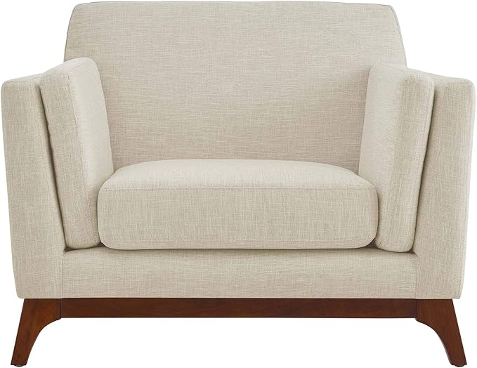 Modway Chance Mid-Century Modern Upholstered Fabric Accent Lounge Arm Chair In Beige