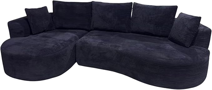 ERYE Oversized Curved Tight Backrest Sofa Floor Boneless Modular Foam Sofa Couch with Left Facing Chaise Lounge and 5 Pillows Corduroy Upholstered No Assembly Required