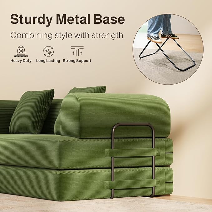 Ahomly 78.8'' Convertible Sofa Bed5-in-1 Boneless Couch with Removable ArmrestsFolding Futon Sofa Bed Includes 2 PillowsComfy Pull Out Couch for Living RoomNo Assembly RequiredGreen