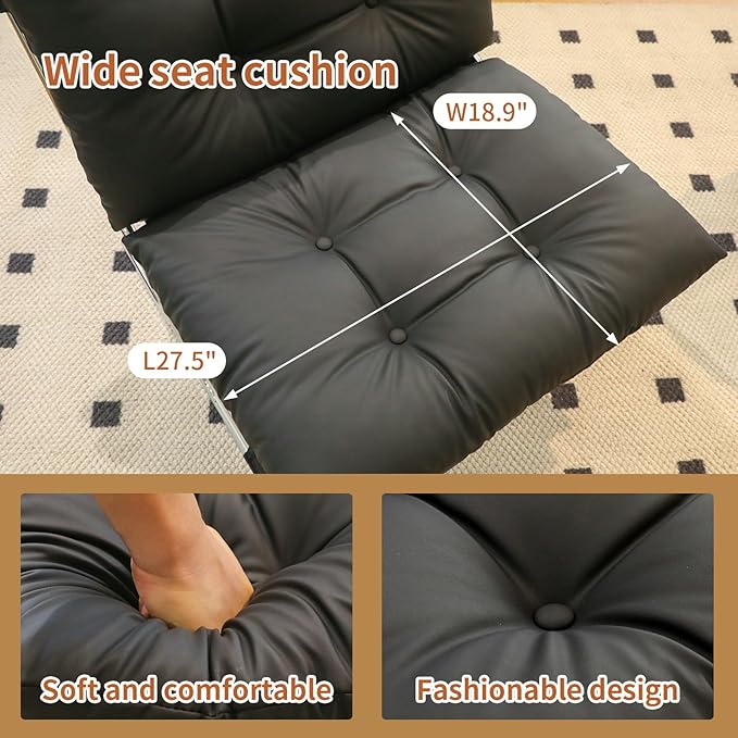 Modern PU Leather Living Room Chair-High Back Ergonomic Lounge Chair with Soft Padded Seat &amp Sturdy Metal Legs Mid-Century Stylish Living Room Reading Chair for Office Bedroom(Black + Faux Leath
