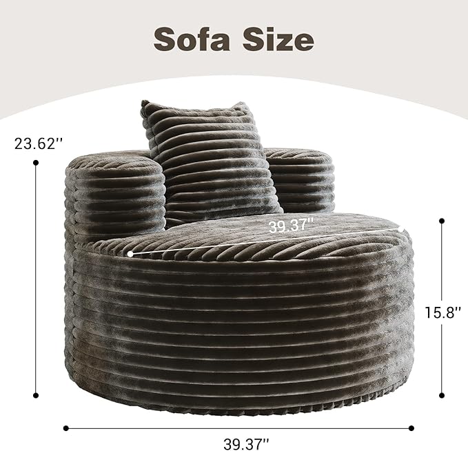 Accent Chair Living Room Chairs with Pillow Living Room Accent Chair with Comfortable Corduroy Round Chair for Living Room (Grey)