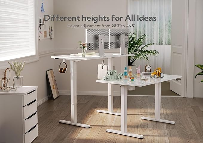 Glass Standing Desk 40 X 24 Inch Electric Stand Up Desk with Hook and Multi-Function Keyboard Quick Install Home Office Computer Desk (White 40 X 24 Inch)