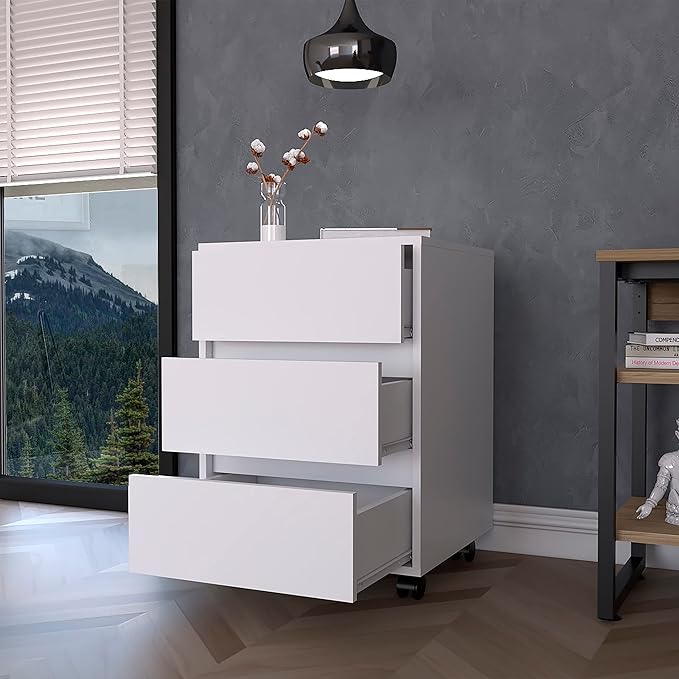 Modern 3 Drawer Small File Cabinet with LockFiling Cabinets for Home OfficeUnder Desk Locking Drawers Storage Cabinet OrganizerWhite