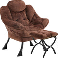Lazy Chair with Folding OttomanLeisure Sofa ChairSoft Fabric Armchair with Armrests and Side Pockets Reading Chair with Footrest for Living Room Bedroom Office (Plush Dark Brown)