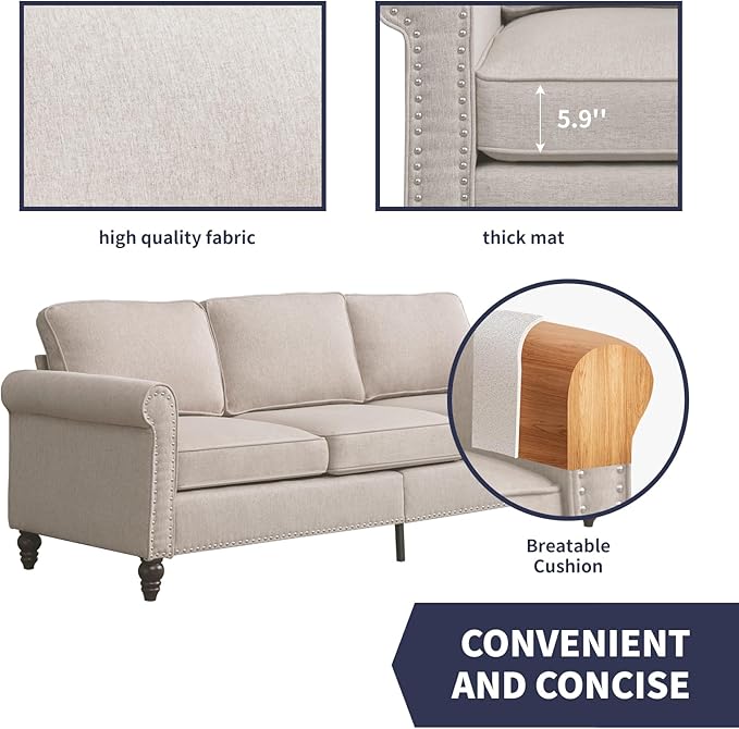 3 Pieces Living Room Sofa Couch and Loveseat Set Sectional Sofa Couch and Chair Furniture Set with Wood Frame and Gourd Shapes Wood Legs Sofas Couches for Living Room Apartment - Beige