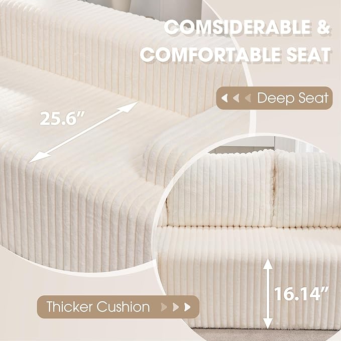 Modular Sectional Sofa Couches L-Shape Couch 3 Seat Modular Sofa Memory Foam Sectional Couches for Living Room Cloud Couch with Oversized Chaise (White Stripe 96 Right Facing Chaise)
