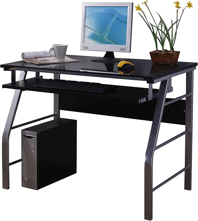 King's Brand Glass and Metal Home Office Computer Workstation Desk/Table Silver Finish