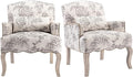 Floral Accent Chairs Set of 2 Farmhouse Upholstered Armchair Linen Reading Chair Mid Century Modern Single Sofa Chair with Pillow for Bedroom/Living Room/Fireplace Beige
