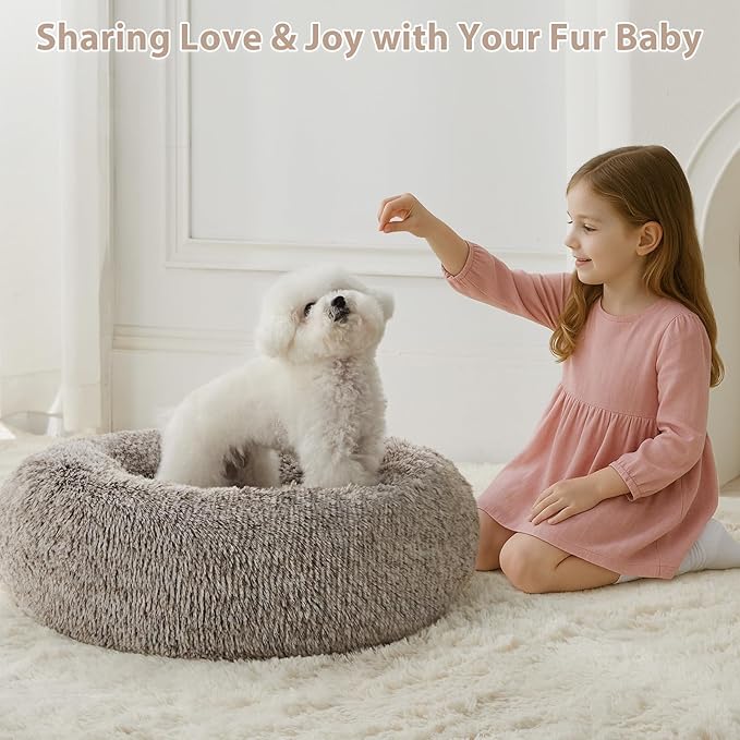 WNPETHOME Calming Dog Beds for Large Dogs Anti-Anxiety Donut Large pet Bed Fluffy Faux Fur Plush Dog BedWarming Cozy Soft Round Lagre Pet Beds for Jumbo Dogs Cat Cuddler Cushion Pad