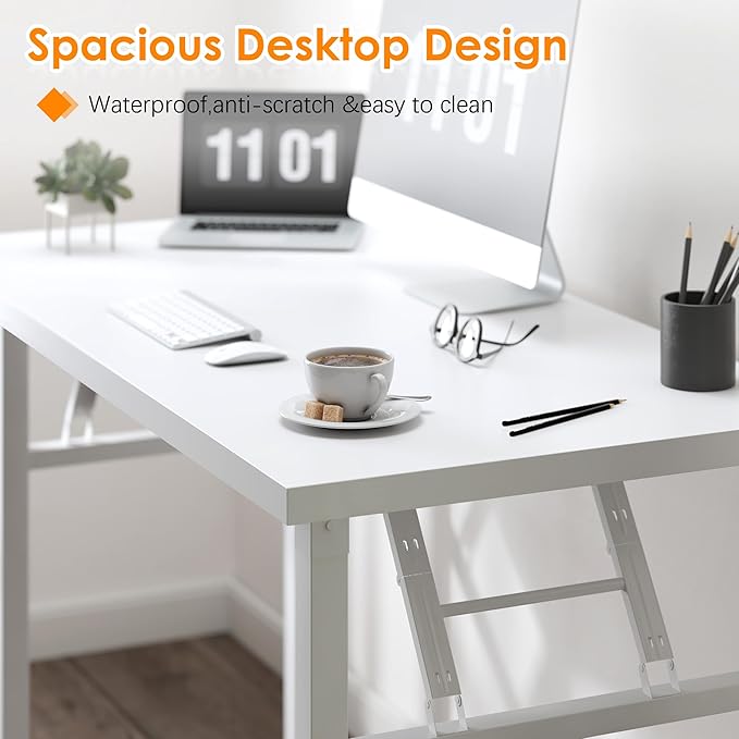 SDHYL 39 inches No Assembly Foldable Computer Desk for Home Office Modern Simple Portable Study and Writing Table Conference Workstation with Metal Frame White