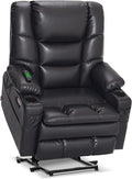 MCombo Oversized Triple Motor Power Lift Recliner Chair with Massage and Dual Heating Adjustable Headrest for Big and Tall Elderly People Faux Leather R7635 (Black Large-Oversize)