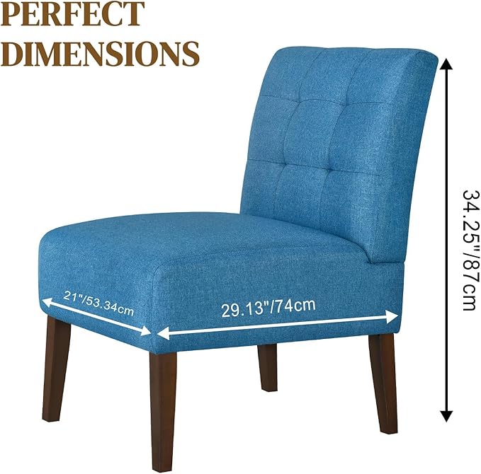 Anwick Blue Modern Accent Chair Mid Century Upholstered Living Room Chair with Wood Legs Comfy Small Accent Chair with Back for Small Spaces Office Bedroom Reading Spaces (Blue1)