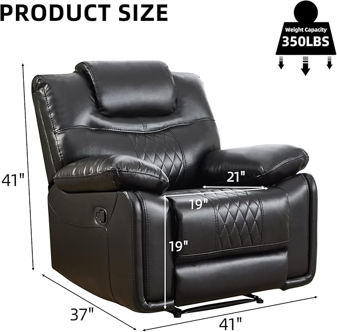 EBELLO Faux Leather Manual Recliner Chair Overstuffed Reclining Sofa with Comfortable Armrest and Backrest Single Couch for Living Room Black