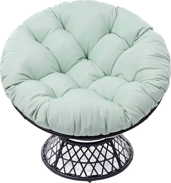 360° Swivel Papasan Chair - 350lbs Capacity Indoor/Outdoor Wicker Lounge Chair with Thick Cushion Modern Accent Chair for Living Room Bedroom Patio