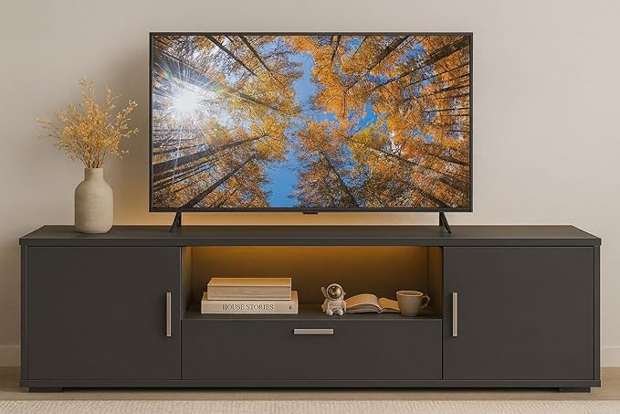 Modern Black TV Stand with Storage Drawers – Fits up to 55 Inch TVs 200 lbs Capacity Minimalist Entertainment Center for Living Room