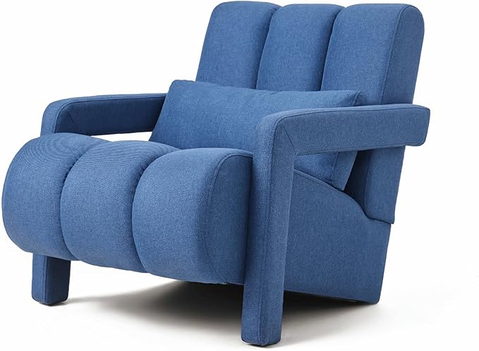 Modern Upholstered Accent Chair with Pillow - Comfortable and Sturdy Linen Fabric for Living Room Bedroom Office and More (Navy Blue)