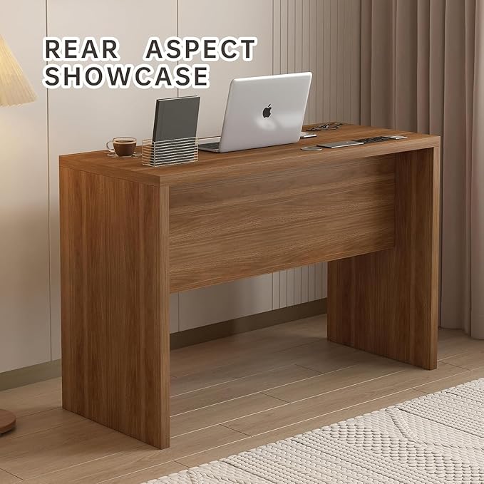 Executive Desk with Drawers Computer Desk with Drawers with Pre-Embedded Slots 47 inch Modern Walnut Home Office Desk with Charging Station for Study Living Room Bedroom