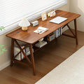 Extra Long Desk with Bookshelf - Wooden Home Office Work Study Table 2-Person Writing Computer Workstation with Storage Shelf in Walnut 63 Wx24 Dx30 H