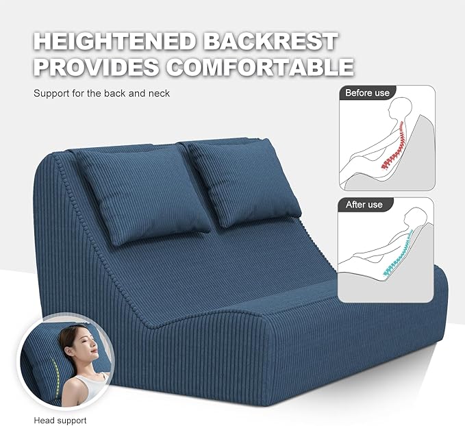 Giant Bean Bag Chair for Adults - Indoor Chaise Lounge with Pillows &amp Ottomans Upholstered Loveseat Floor Sofa Chair for Reading Gaming Napping and Movies (Royal Blue)