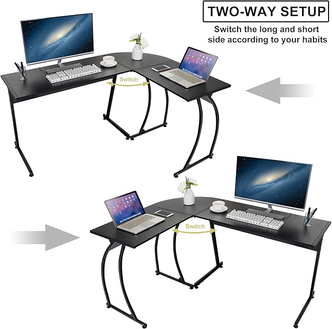 ZenStyle L-Shape 58.1in Corner Computer Desk Home Office PC Laptop Table Multipurpose Gaming Workstation with Solid Steel Frame/Waterproof Desktop