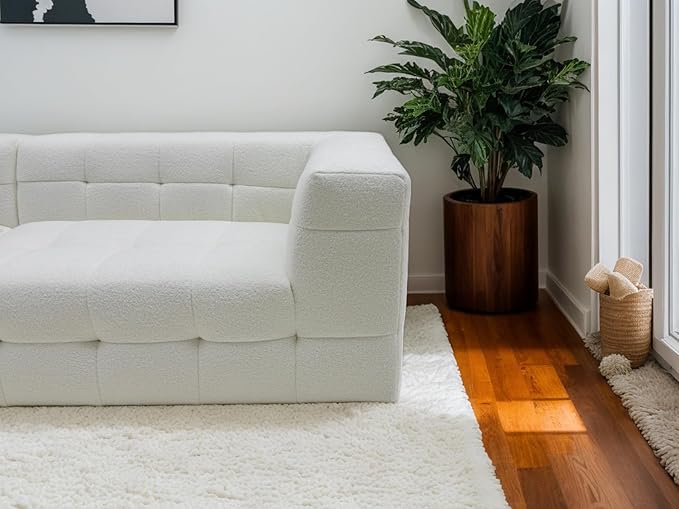 MEISIMAN 110”Modular Sectional Sofa Cloud Couch - Compressed Sofa Soft Teddy Fabric &amp Memory Foam Couch for Living Room No Assembly Required (White)