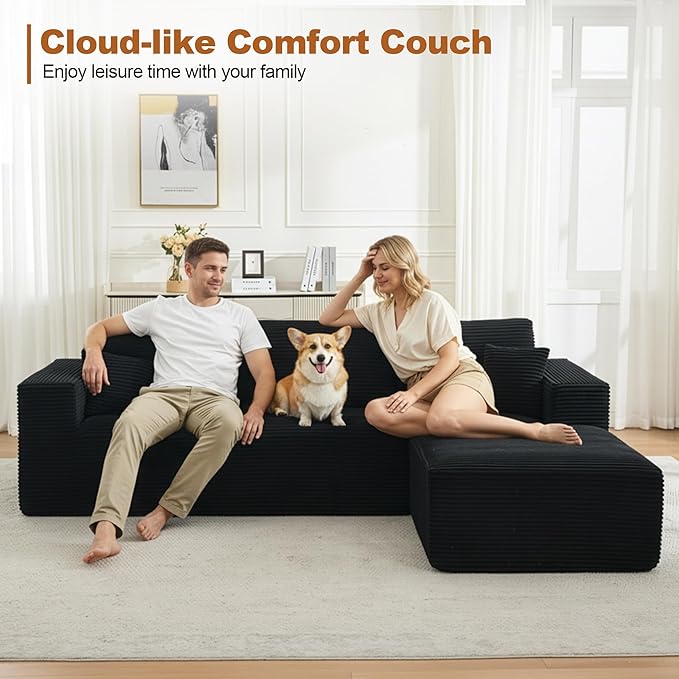 106 Cloud Modular Sectional Sofa Couch with L-Shape ChaiseModern Boneless Sectional Couch with Deep SeatUpholstered Couches for Living Room BedroomNo Assembly RequiredBlack