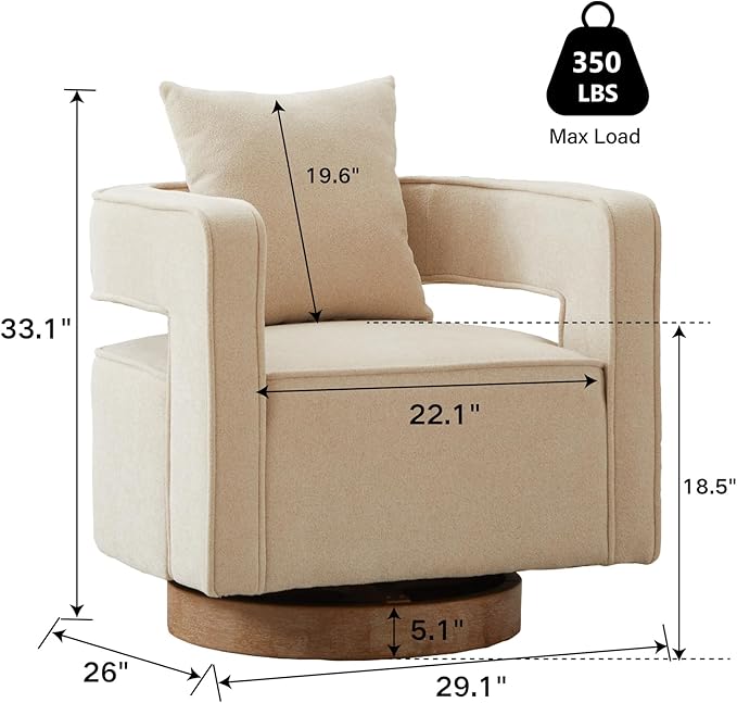 Chifee &amp Vingol 29.1 Linen Modern Swivel Accent Barrel Chair Set of 2 with Solid Wood BaseBeige
