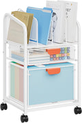 Marbrasse Rolling File Cart with Adjustable Dividers Mobile File Cabinet on Lockable Wheels Office Filing Cabinet Organizer Hanging File Folder Organizer for Home Office - White