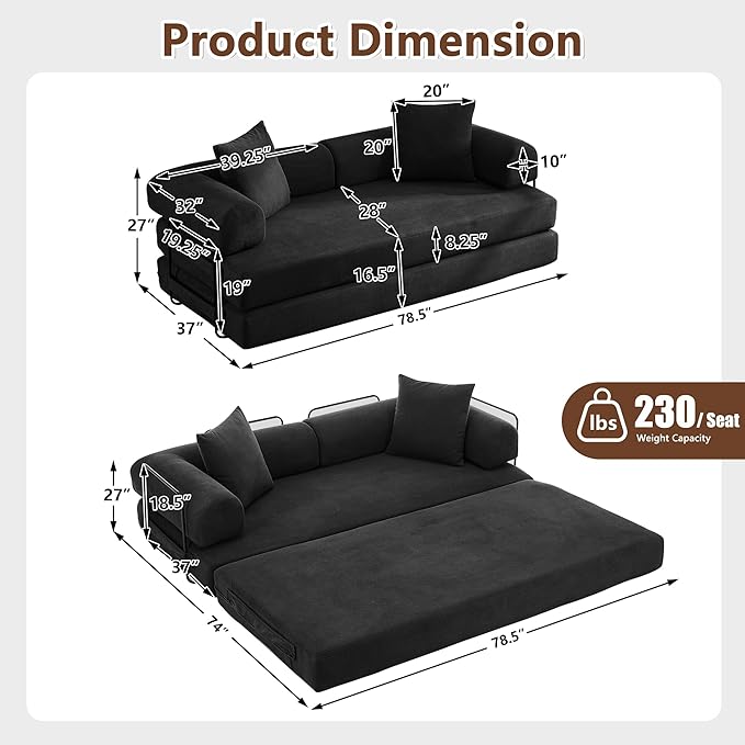 4-in-1 Free Combination Loveseat Convertible Sleeper Sofa Bed Floding Accent Futon Couch Corduroy Modular Sectional Sofa&ampCouch King Size Floor Daybed for Living Room Apartment Office Furniture