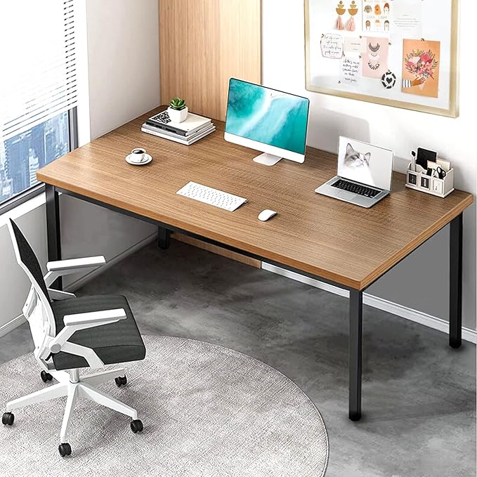 Modern Simple Style Computer Desk Standing Table 60 × 30 Inches Large Office Desk Computer Table Study Writing Desk Workstation for Home Office Black Metal Frame