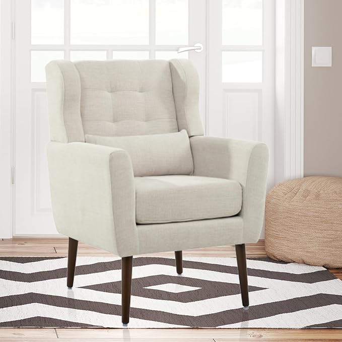 Accent Arm ChairsUpholstered Armchair for Living Room with PillowChenille Single Sofa Chairs with ArmsModern Comfy Reading Chair for BedroomSmall Spaces (Beige Set of 1)