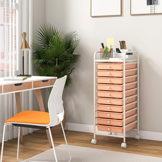 Giantex 10-Drawer Storage Cart w/Universal Wheel Rolling Cart w/Handle Home Organizer Storage Unit w/Removable Drawers Trolley Utility Cart for Kitchen Makeup Living Room Office Play Room