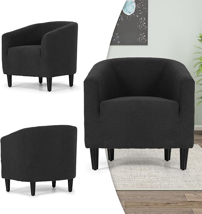 MoNiBloom Accent Barrel Chair Boucle Fabric Accent Chair Modern Sherpa Elegant Armchair with Cozy Soft Padded 300lbs Capacity Compact Sofa Chair for Living Room Bedroom Office Black