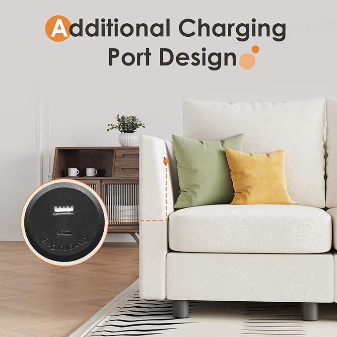 YOUDENOVA 106'' Modular Sectional Sofa 6 Seats Couch Set with Storage U Shaped Sofa with USB Charging Port Modern Comfy Chenille Couch for Living Room Beige