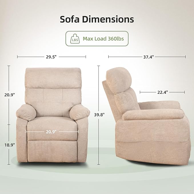 Claiks Oversized Recliner Chair Manual Recliner Chairs for Adults Reclining Chair with Thick Seat Cushion and Backrest for Living Room (Polyester Light Coffee)