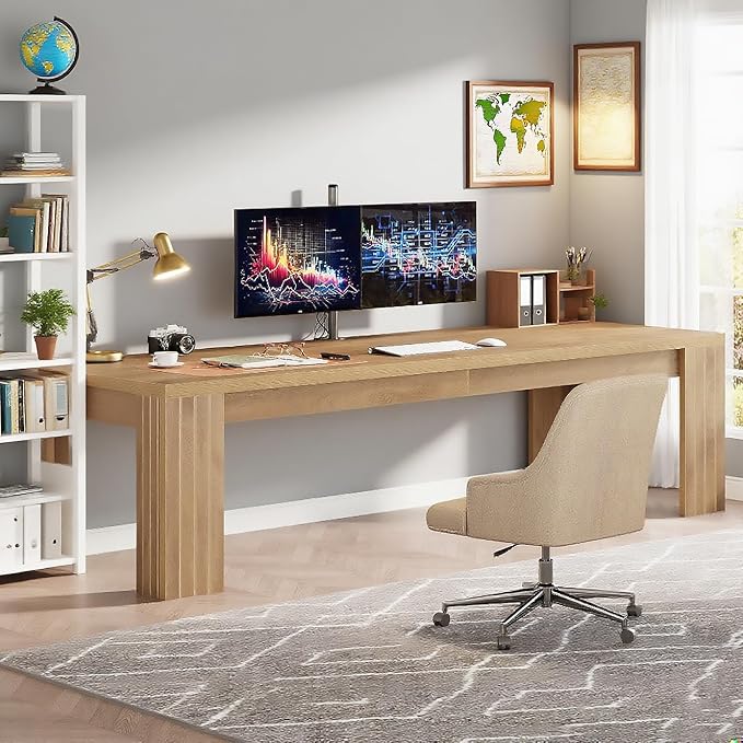 Tribesigns Two Person Desk 78.7-Inch 2 Person Gaming Desk Extra Long Farmhouse Double Computer Desk for Home Office Rustic Brown