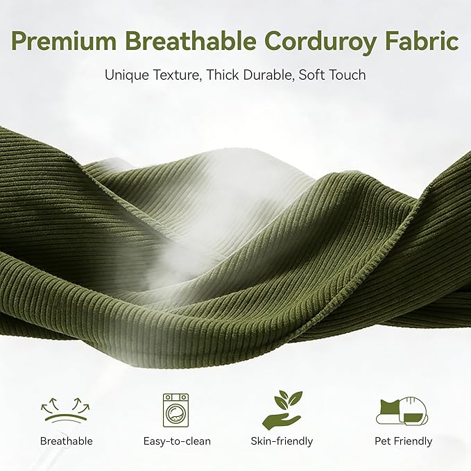86 Loveseat Sofa Green Corduroy CouchModern Cloud Sofa Love Seat Deep Seat Slipcovered Sofa with 2 Wide Armrest Pillows for Small Spaces Apartment Studio Office Bedroom Living Room