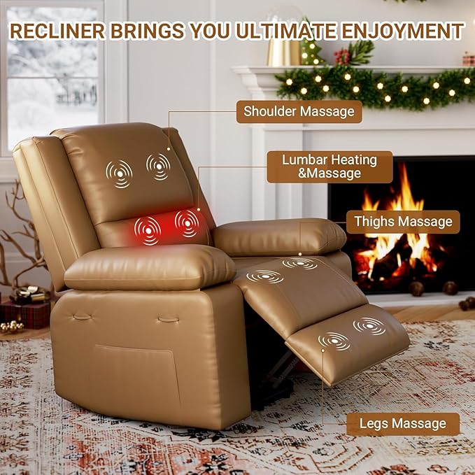 Power Lift Recliner Chair for ElderlyPU Leather160°Adjustable Electric Reclining Sofa with Massage and Heat for Living Room/BedroomTan