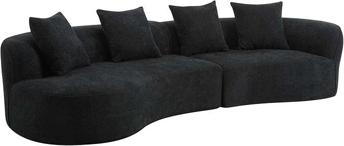 Merax 126 Inch Curved Sectional Sofa Oversized 5-Seater Modern L-Shape Couch with 4 Pillows Modular Velvet Fabric Sofa for Large Living Room Black