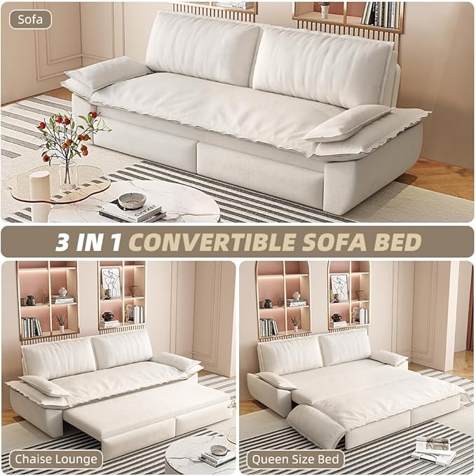 Pull Out Sofa Bed Queen 3 in 1 Convertible Sleeper Sofa Couch with Pullout Bed Comfy Futon Sofa cama moderno Velvet Recliner Loveseat for Living Room Apartment Small Space 73.2 Beige