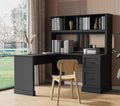 KEIKI L Shaped Home Office Desks with Hutch Drawers Bookshelf &amp Storage Shelves Modern Wooden Computer Corner Table for Work Study Writing