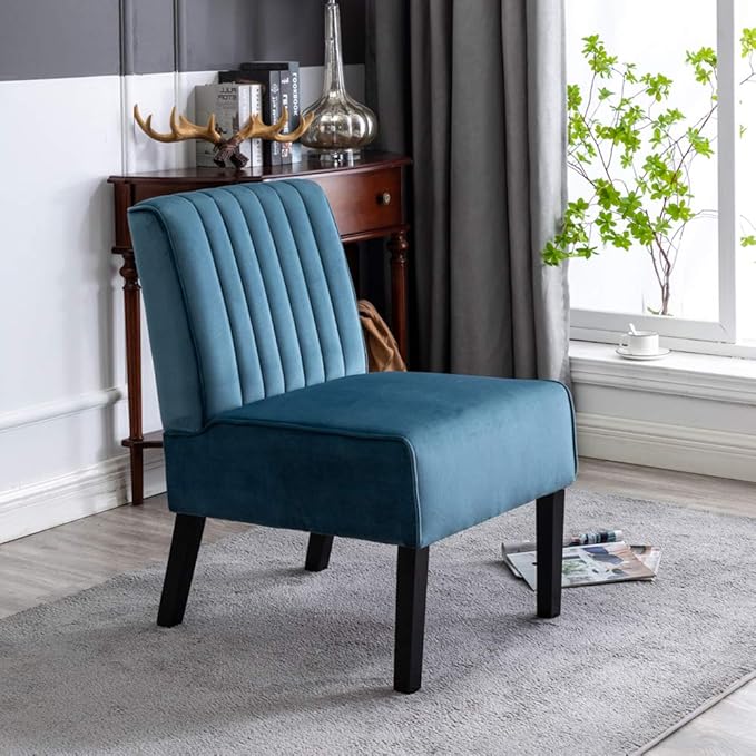 Reeso Mid Century Modern Accent Chairs Set of 2 with Minimalist Design Elegant Velvet Upholstery and Solid Wood Legs Ideal for Living Room or Bedroom Blue De France